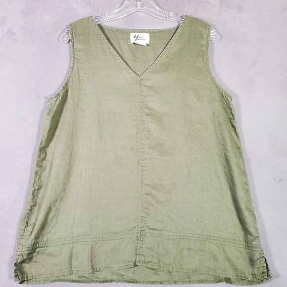 Andrea Louvine Tops - Andrea Jovine Top Womens M Green 100% Linen Sleeveless Beach Boho Coastal Chic